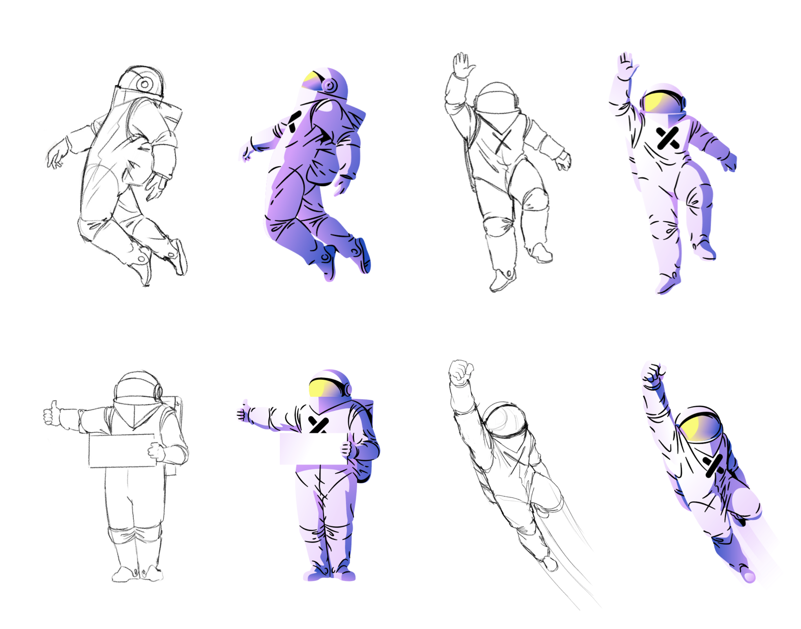 process design of a astronaut character with sketches