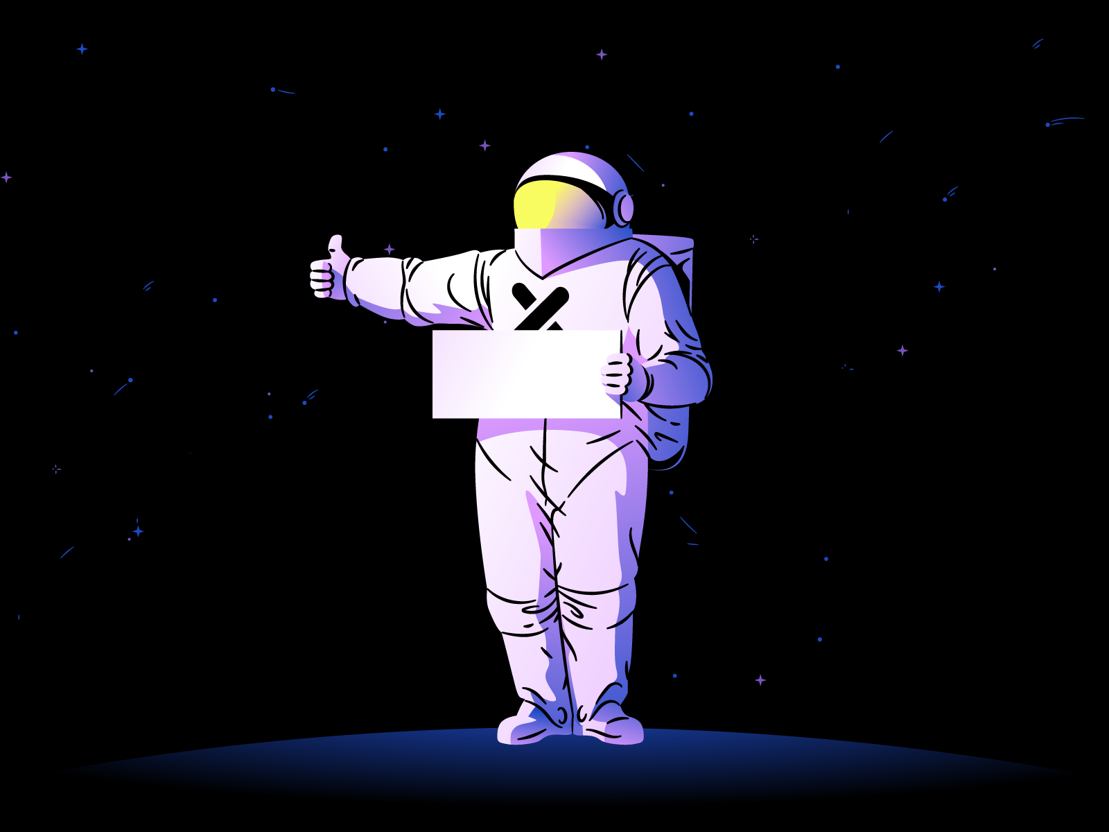 astronaut creative illustration of hitchhiking in space