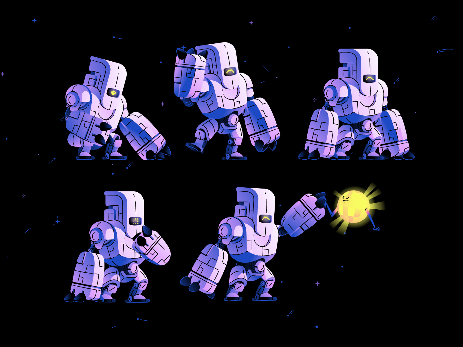 Short robot drawing illustration in different poses