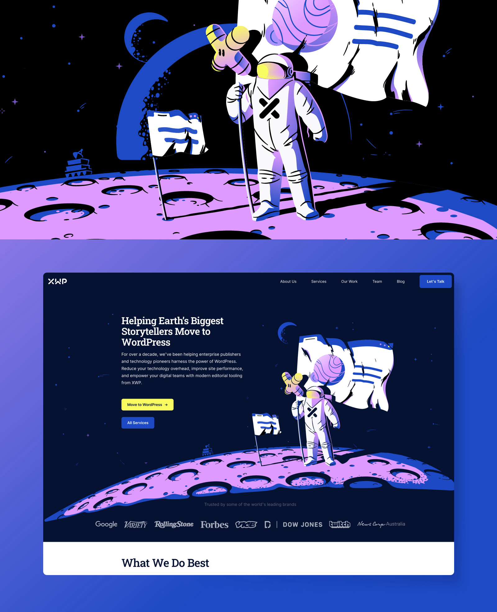 Hero Illustration of an astronaut on a moon.