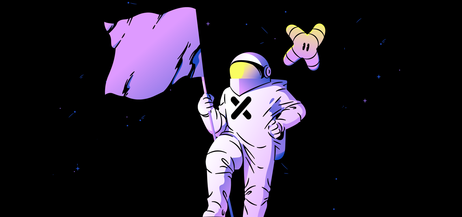 A space astronaut planting a flag illustration